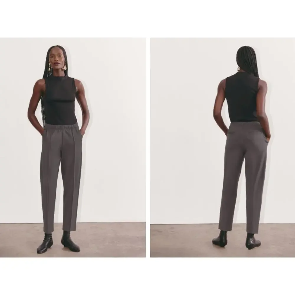Everlane Dream Pant Womens Size XS Elastic Waist Double Knit Pintuck Tapered Leg